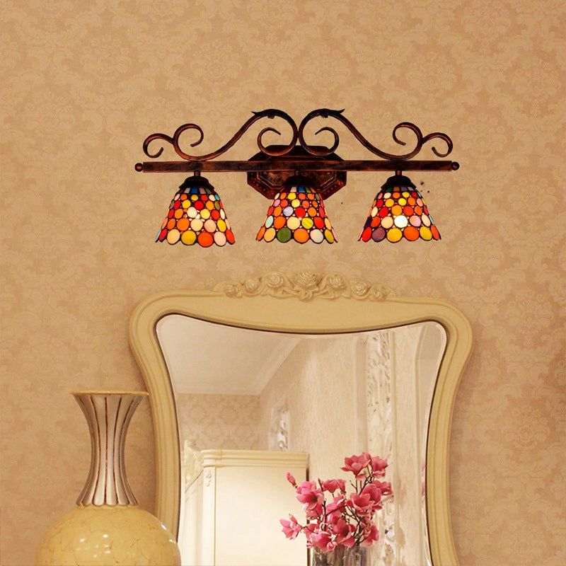 Tiffany Lace Stained Glass Iron 3-Light Wall Sconce Lamp