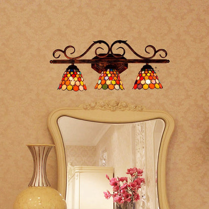 Tiffany Lace Stained Glass Iron 3-Light Wall Sconce Lamp