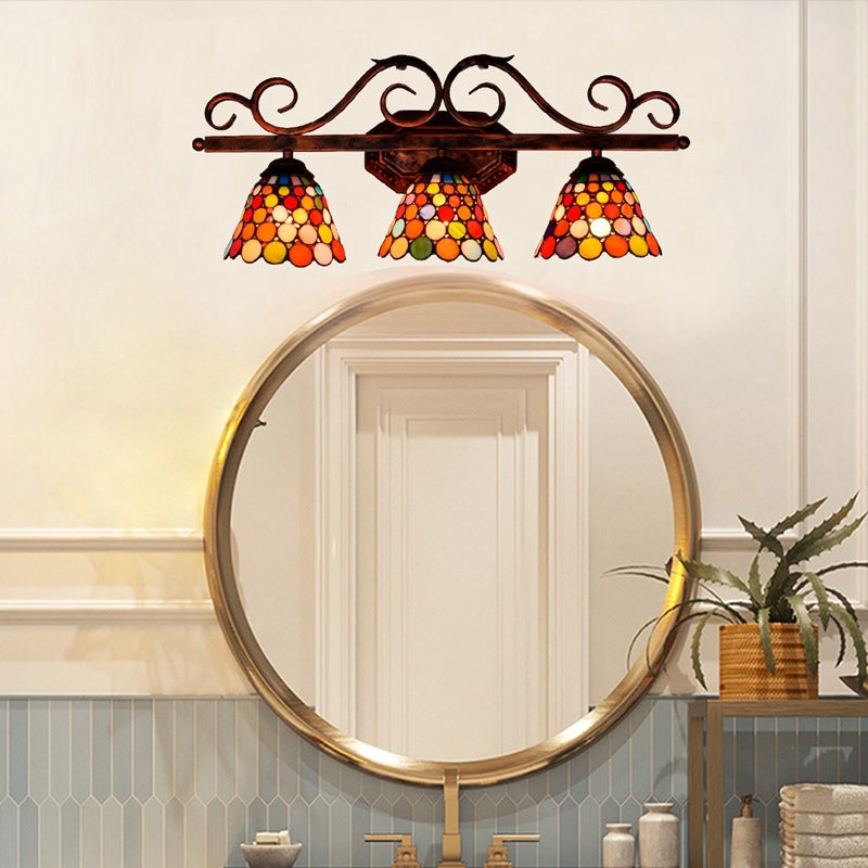 Tiffany Lace Stained Glass Iron 3-Light Wall Sconce Lamp