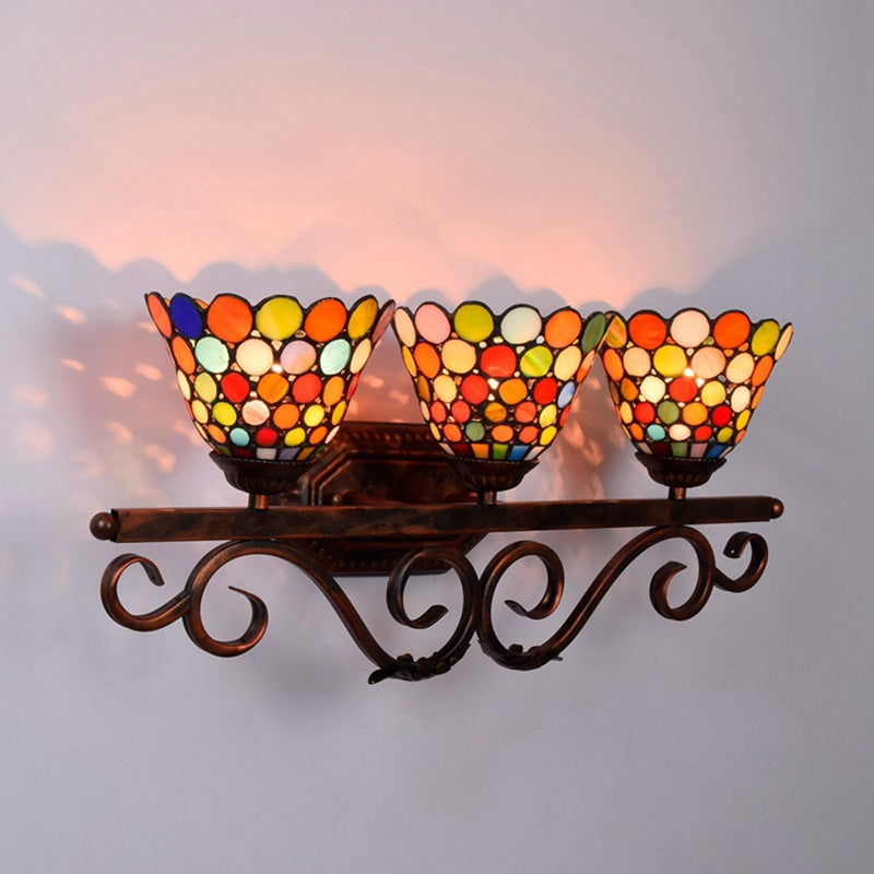 Tiffany Lace Stained Glass Iron 3-Light Wall Sconce Lamp