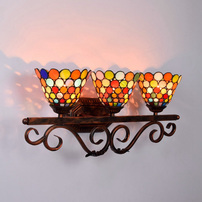 Tiffany Lace Stained Glass Iron 3-Light Wall Sconce Lamp