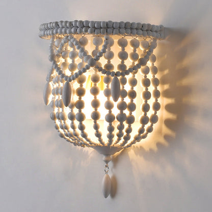 French Bead String Solid Wood Iron 1-Light Wall Sconce Lamp