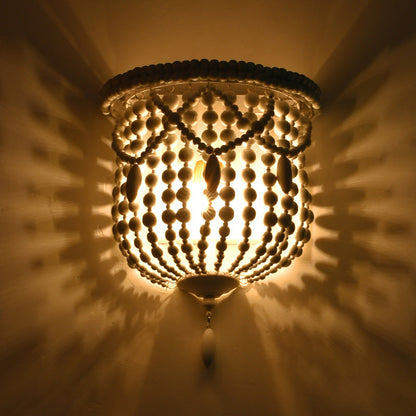 French Bead String Solid Wood Iron 1-Light Wall Sconce Lamp