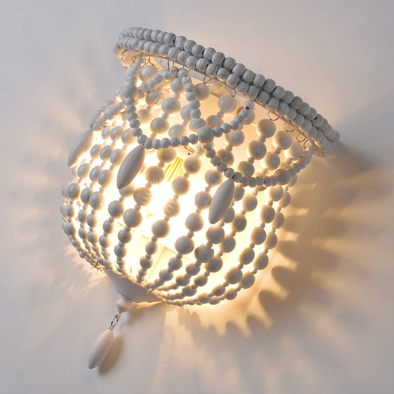 French Bead String Solid Wood Iron 1-Light Wall Sconce Lamp