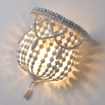 French Bead String Solid Wood Iron 1-Light Wall Sconce Lamp