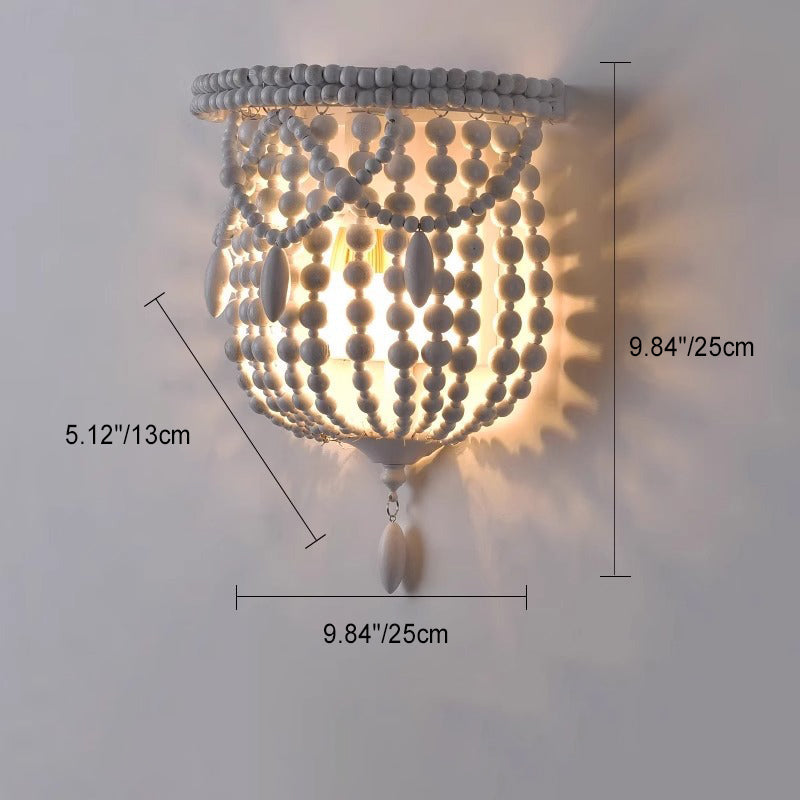 French Bead String Solid Wood Iron 1-Light Wall Sconce Lamp