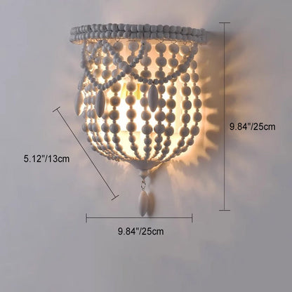 French Bead String Solid Wood Iron 1-Light Wall Sconce Lamp