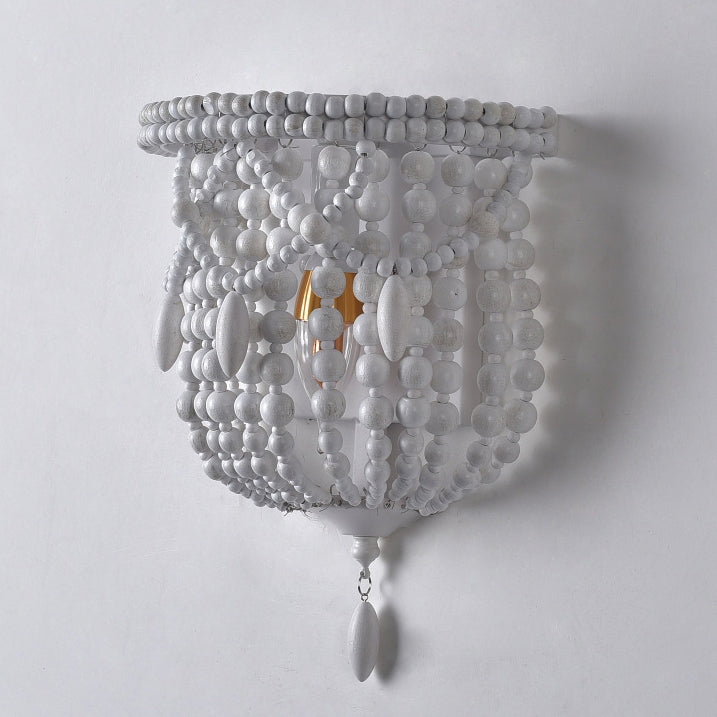 French Bead String Solid Wood Iron 1-Light Wall Sconce Lamp