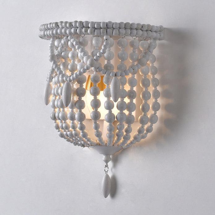 French Bead String Solid Wood Iron 1-Light Wall Sconce Lamp