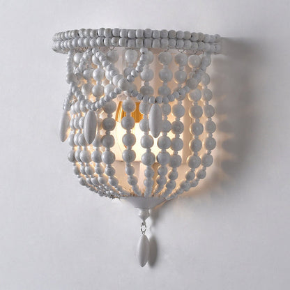 French Bead String Solid Wood Iron 1-Light Wall Sconce Lamp