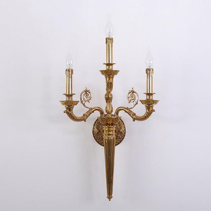 French Carved Curved Rod Copper 3-Light Wall Sconce Lamp