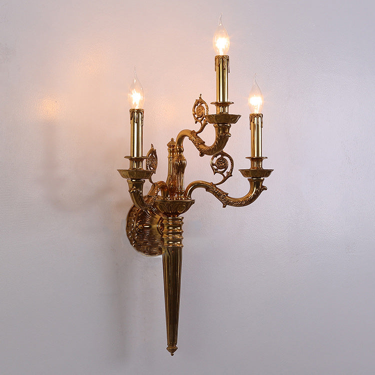 French Carved Curved Rod Copper 3-Light Wall Sconce Lamp