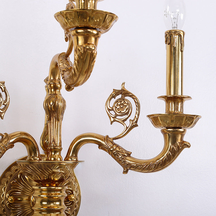 French Carved Curved Rod Copper 3-Light Wall Sconce Lamp