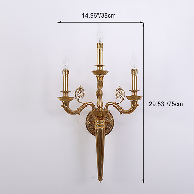French Carved Curved Rod Copper 3-Light Wall Sconce Lamp