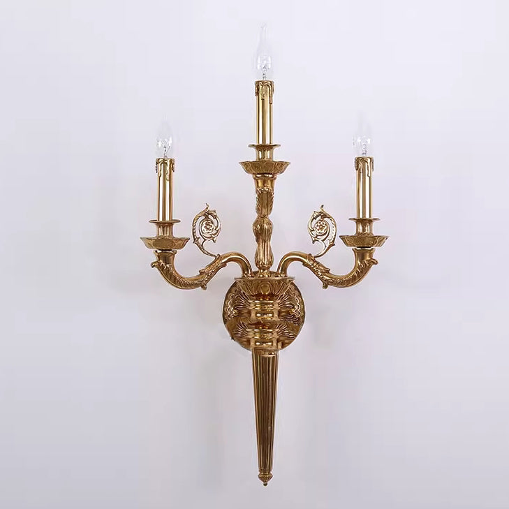 French Carved Curved Rod Copper 3-Light Wall Sconce Lamp
