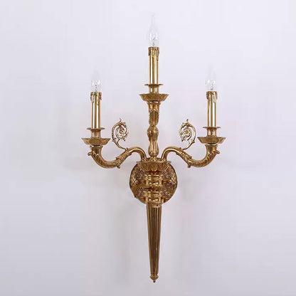 French Carved Curved Rod Copper 3-Light Wall Sconce Lamp