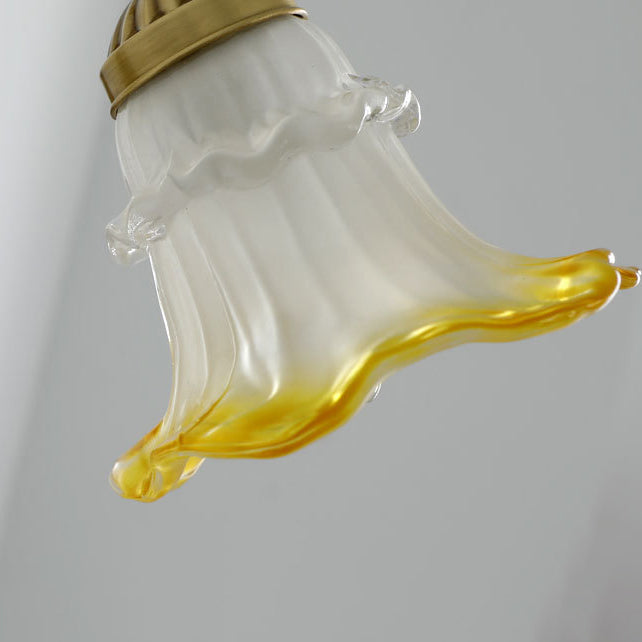 French Flower Brass Glass 1-Light Wall Sconce Lamp