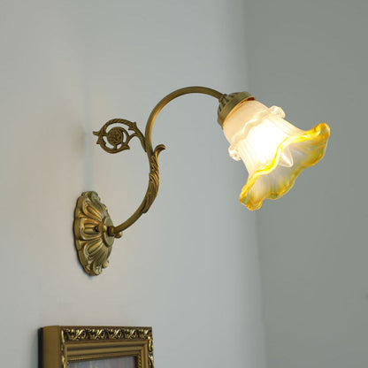 French Flower Brass Glass 1-Light Wall Sconce Lamp