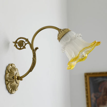French Flower Brass Glass 1-Light Wall Sconce Lamp