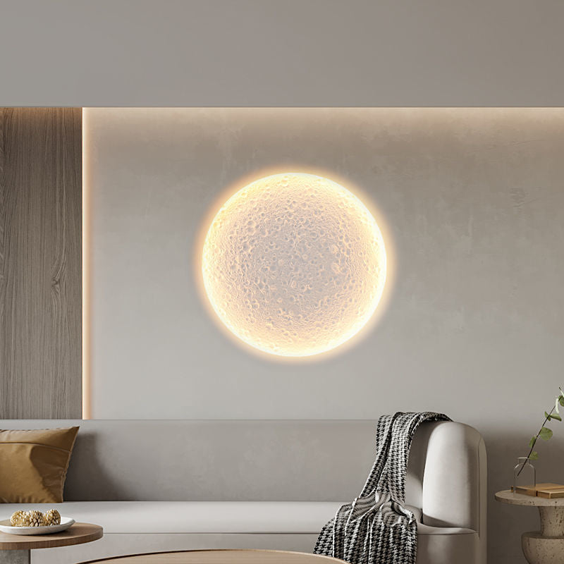 Minimalist Round Moon Iron Plaster LED Wall Sconce Lamp