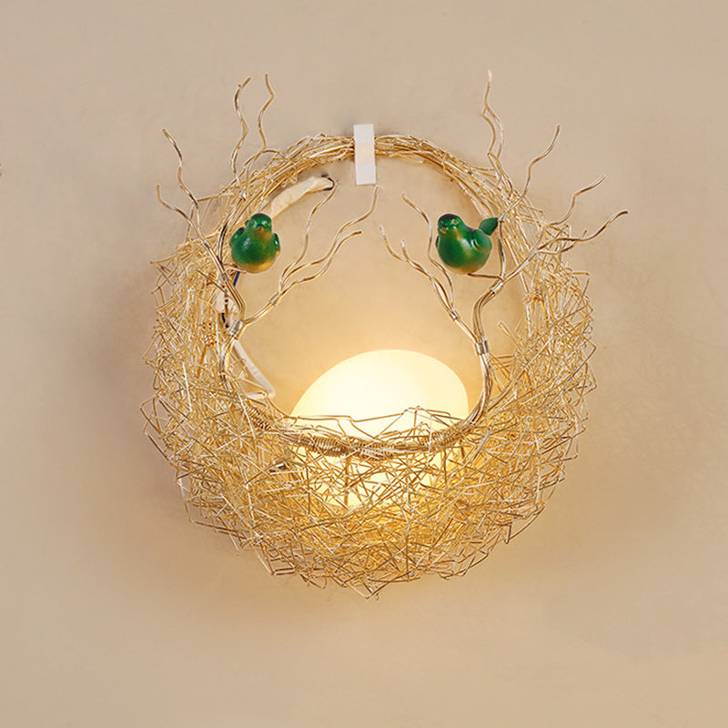 Round Nest Aluminum Hardware Glass 1-Light Wall Sconce Lamp