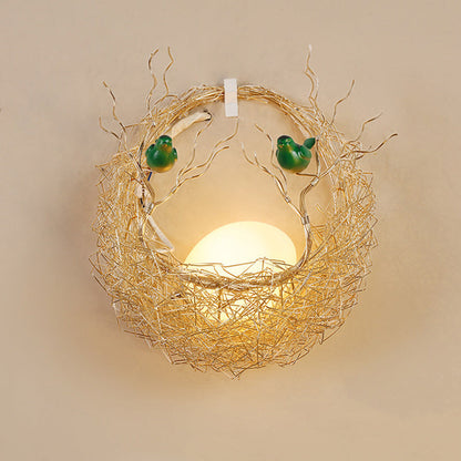 Round Nest Aluminum Hardware Glass 1-Light Wall Sconce Lamp
