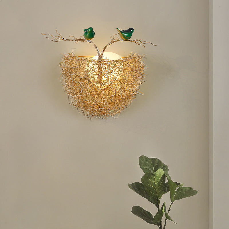 Round Nest Aluminum Hardware Glass 1-Light Wall Sconce Lamp