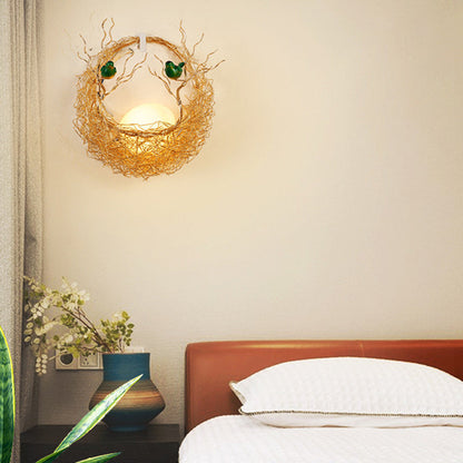 Round Nest Aluminum Hardware Glass 1-Light Wall Sconce Lamp