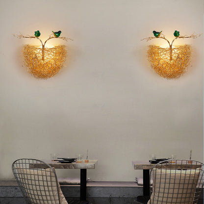 Round Nest Aluminum Hardware Glass 1-Light Wall Sconce Lamp