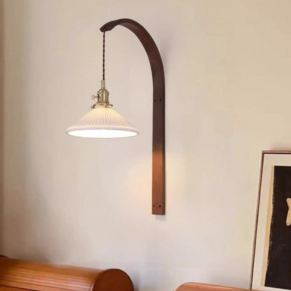 Japanese Ceramic Shade Wood 1-Light Wall Sconce Lamp