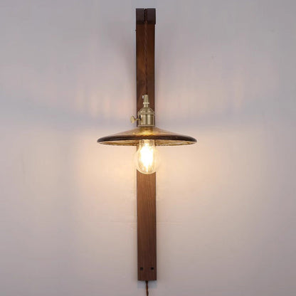 Japanese Ceramic Shade Wood 1-Light Wall Sconce Lamp