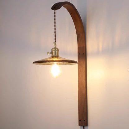 Japanese Ceramic Shade Wood 1-Light Wall Sconce Lamp
