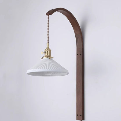 Japanese Ceramic Shade Wood 1-Light Wall Sconce Lamp