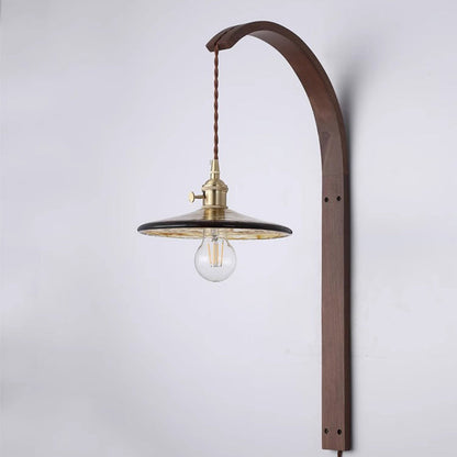Japanese Ceramic Shade Wood 1-Light Wall Sconce Lamp