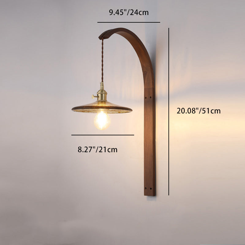 Japanese Ceramic Shade Wood 1-Light Wall Sconce Lamp