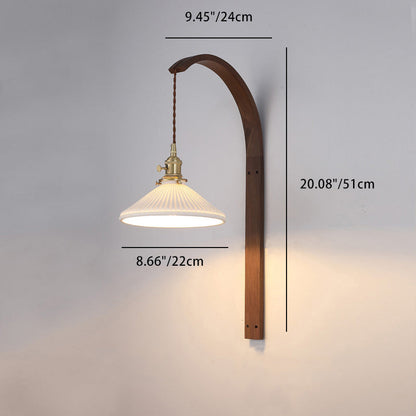 Japanese Ceramic Shade Wood 1-Light Wall Sconce Lamp