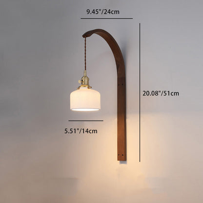 Japanese Ceramic Shade Wood 1-Light Wall Sconce Lamp
