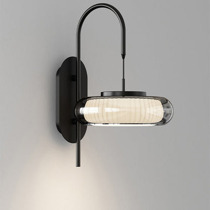 Curved Round Iron Glass Shade Plastic LED Wall Sconce Lamp