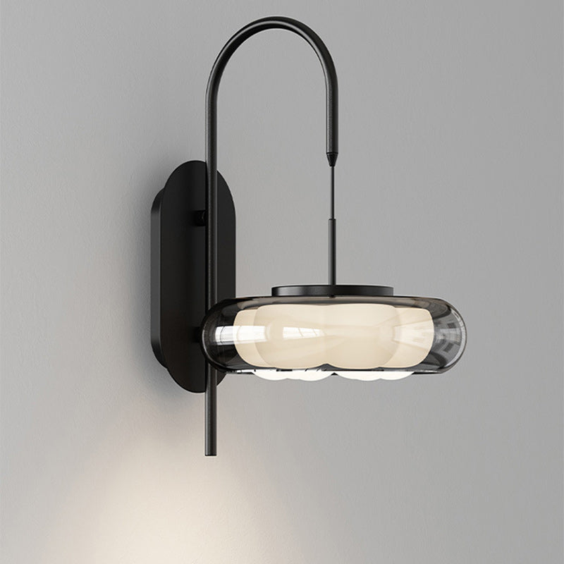 Curved Round Iron Glass Shade Plastic LED Wall Sconce Lamp