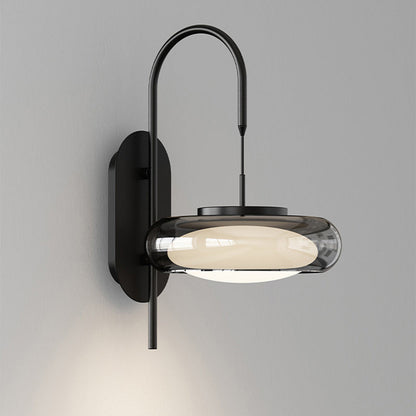 Curved Round Iron Glass Shade Plastic LED Wall Sconce Lamp