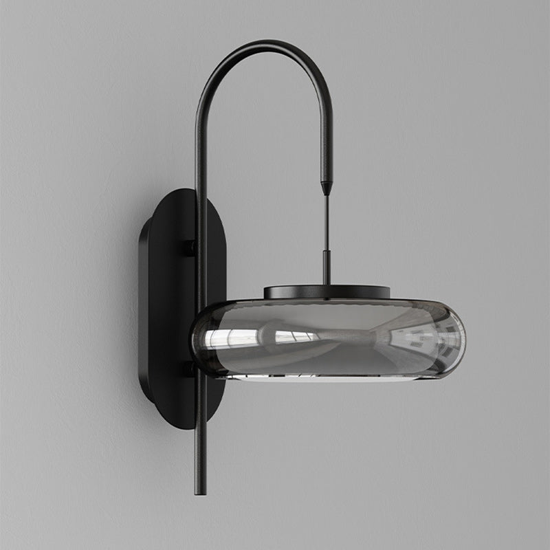 Curved Round Iron Glass Shade Plastic LED Wall Sconce Lamp