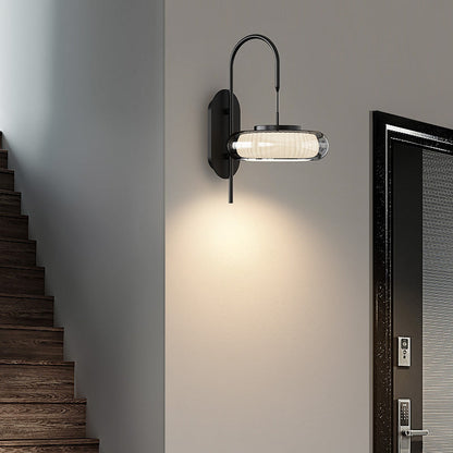 Curved Round Iron Glass Shade Plastic LED Wall Sconce Lamp