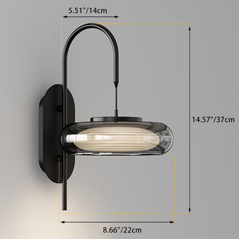 Curved Round Iron Glass Shade Plastic LED Wall Sconce Lamp