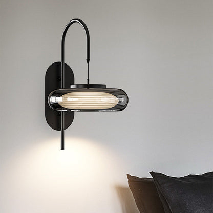 Curved Round Iron Glass Shade Plastic LED Wall Sconce Lamp