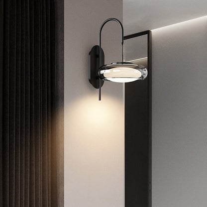 Curved Round Iron Glass Shade Plastic LED Wall Sconce Lamp