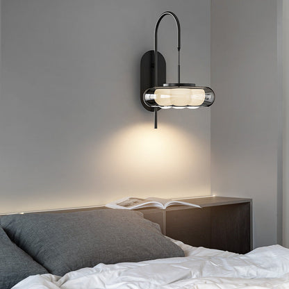 Curved Round Iron Glass Shade Plastic LED Wall Sconce Lamp