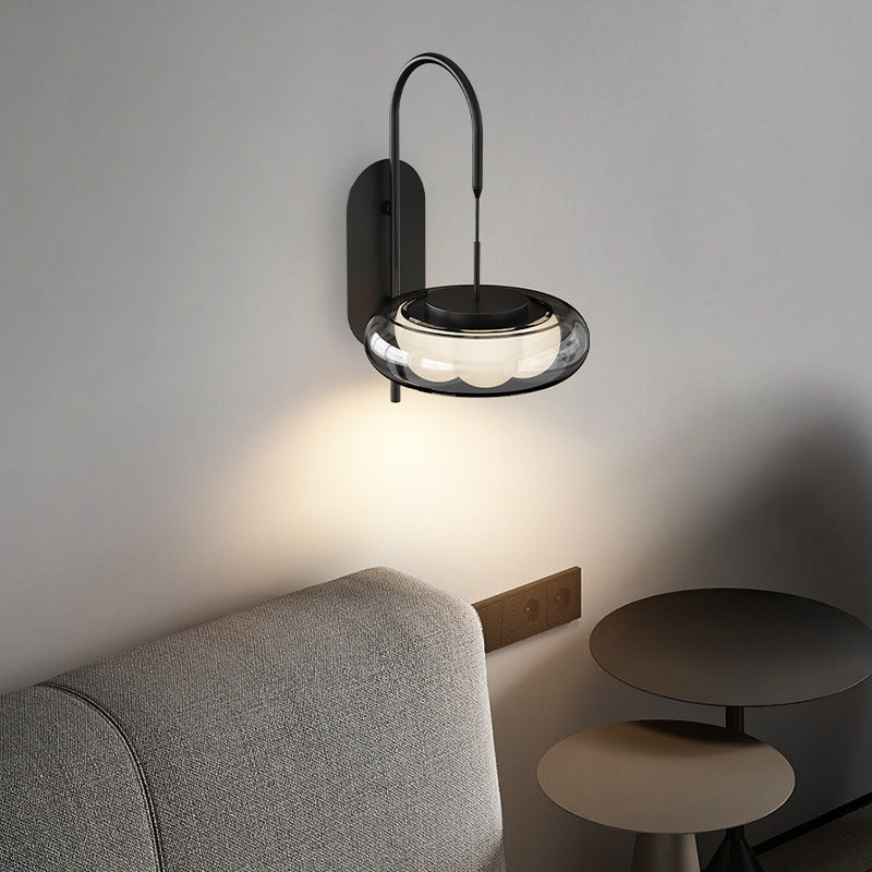 Curved Round Iron Glass Shade Plastic LED Wall Sconce Lamp