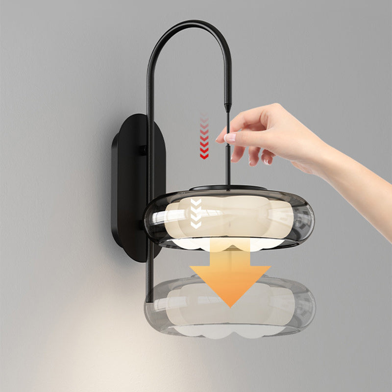Curved Round Iron Glass Shade Plastic LED Wall Sconce Lamp