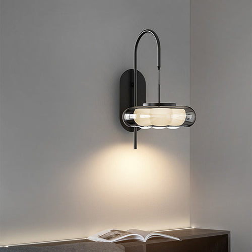 Curved Round Iron Glass Shade Plastic LED Wall Sconce Lamp