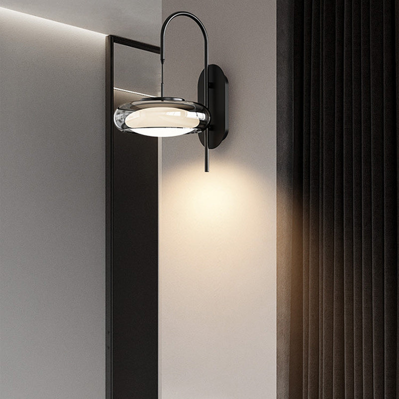 Curved Round Iron Glass Shade Plastic LED Wall Sconce Lamp